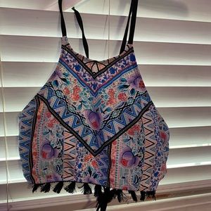 Colorful lightly worn tie up bikini top!